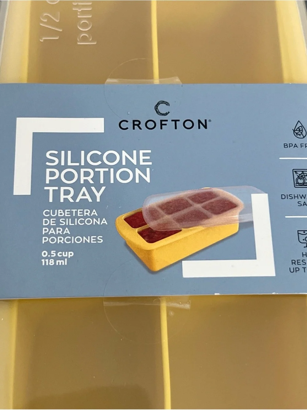 NEW Crofton Silicone Freezer Tray w Lid 2-Pack Yellow Makes 12 Half-Cup Portions